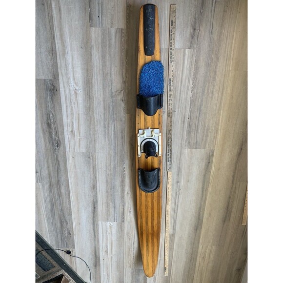 Vintage Solid Wood Water Ski Single Rubber Bindings Unknown Maker EUC - Picture 1 of 14